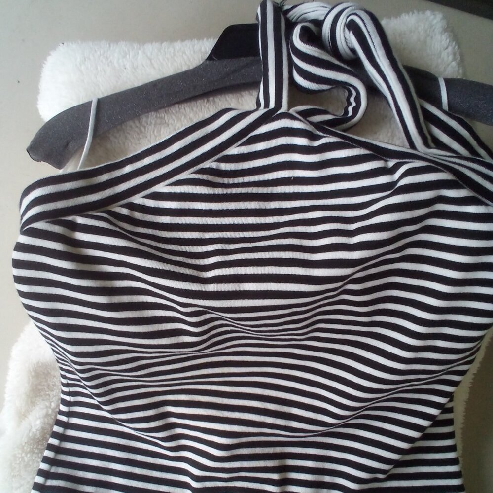 The Limited Black/White Striped Halter Top w/Bra Liner Size: L - Picture 7 of 7